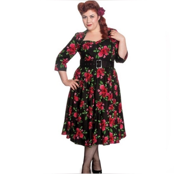 Hell Bunny Vixen Red and Black Floral Dress Sweetheart Bust Rockabilly Size 3XL - Picture 1 of 12